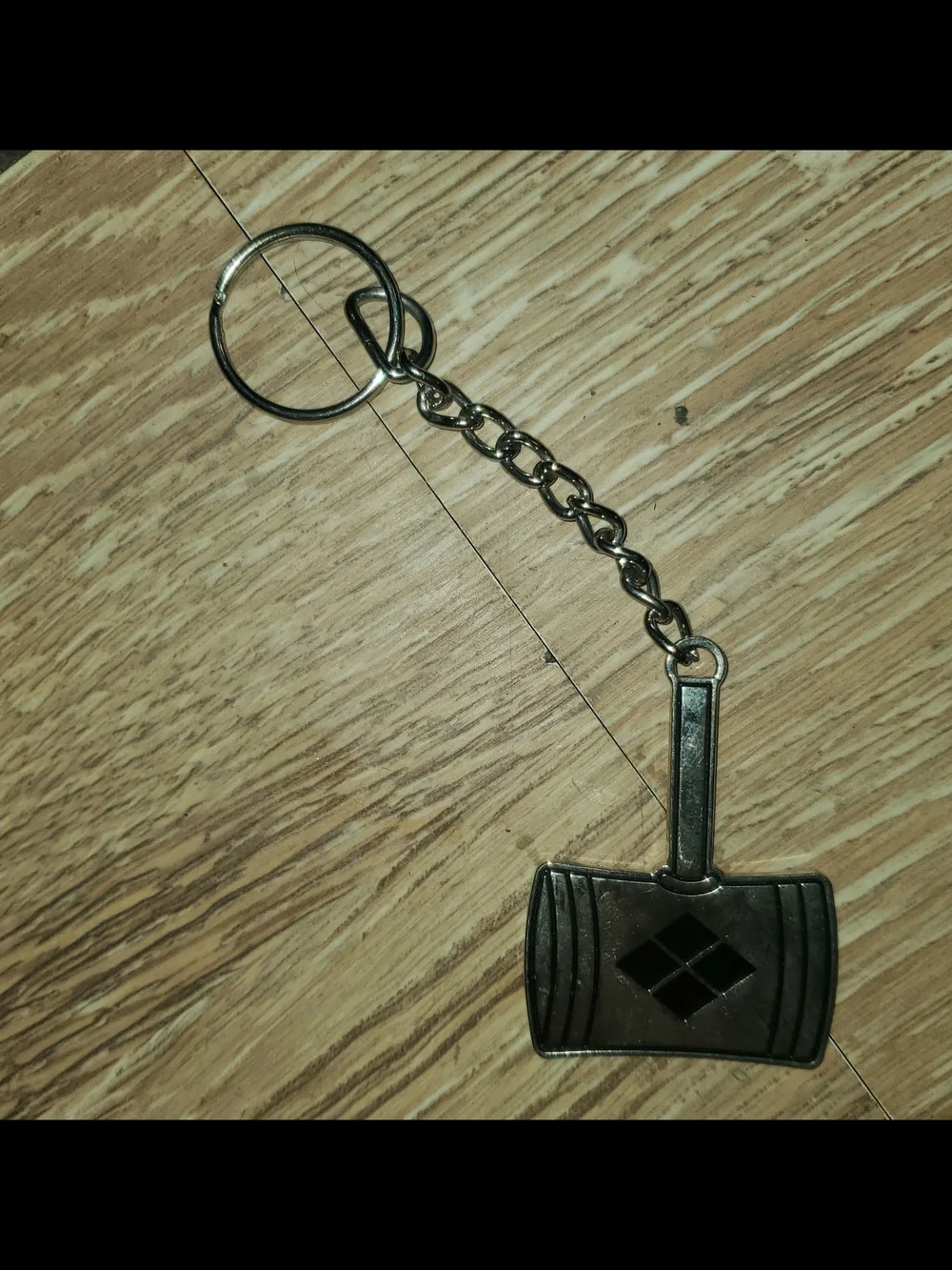 Silver Harley Quinn Hammer  Keychain in Gunmetal